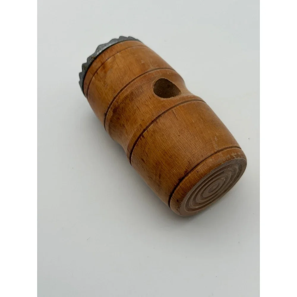 Vintage Wooden Barrel Meat Tenderizer Mallet Primitive Spiked Metal Head Tool
